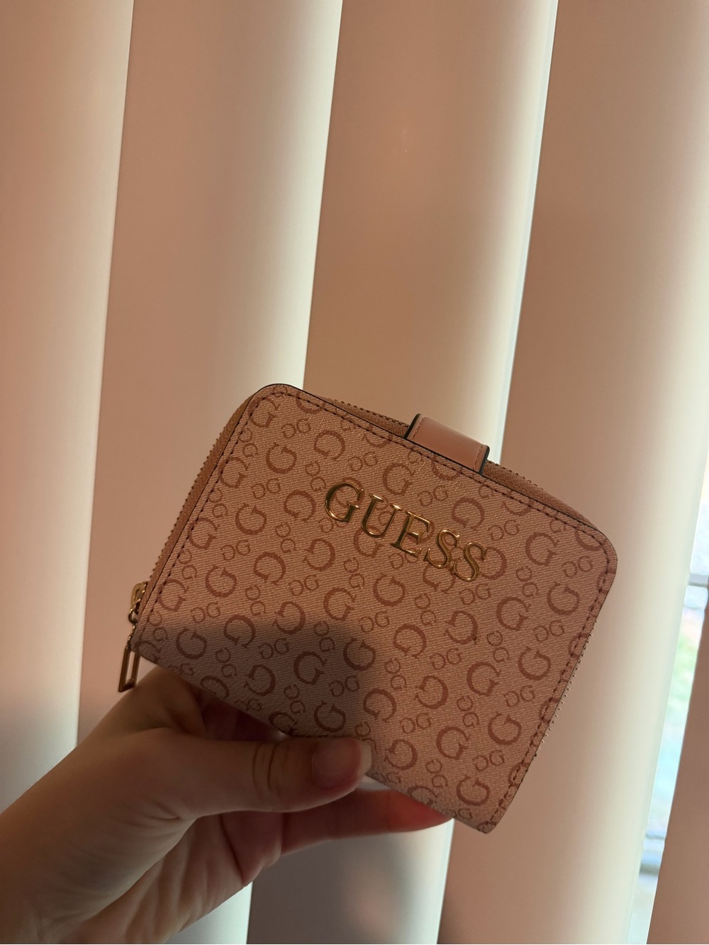 Guess Blush Logo Zip Wallet with Gold Hardware